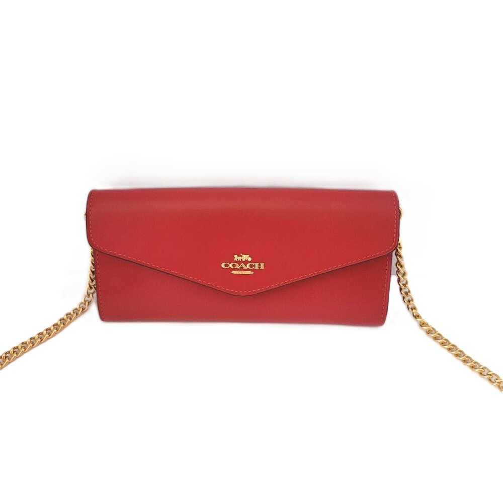 Coach CBI22 Klare Wallet Clutch Chain Strap Crossbody Shiny Leather True Red